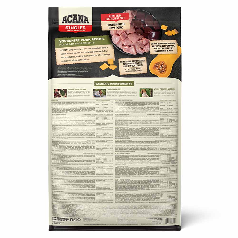 Acana Singles Yorkshire Pork Adult Grain Free Dry Dog Food