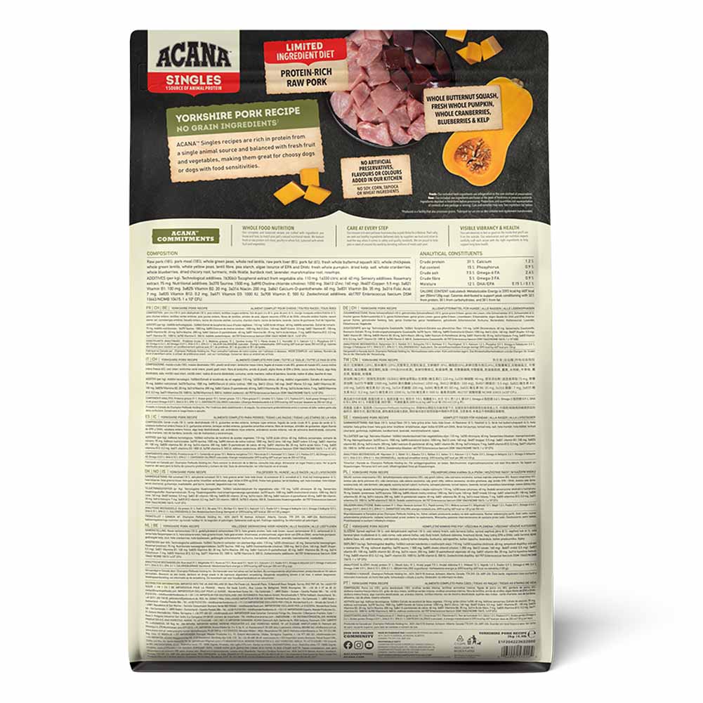 Acana Singles Yorkshire Pork Adult Grain Free Dry Dog Food