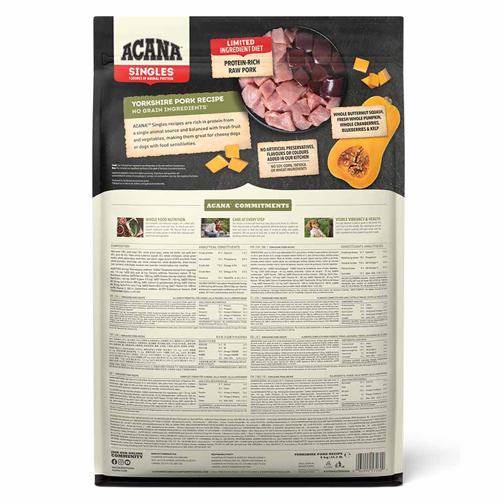 Acana Singles Yorkshire Pork Adult Grain Free Dry Dog Food