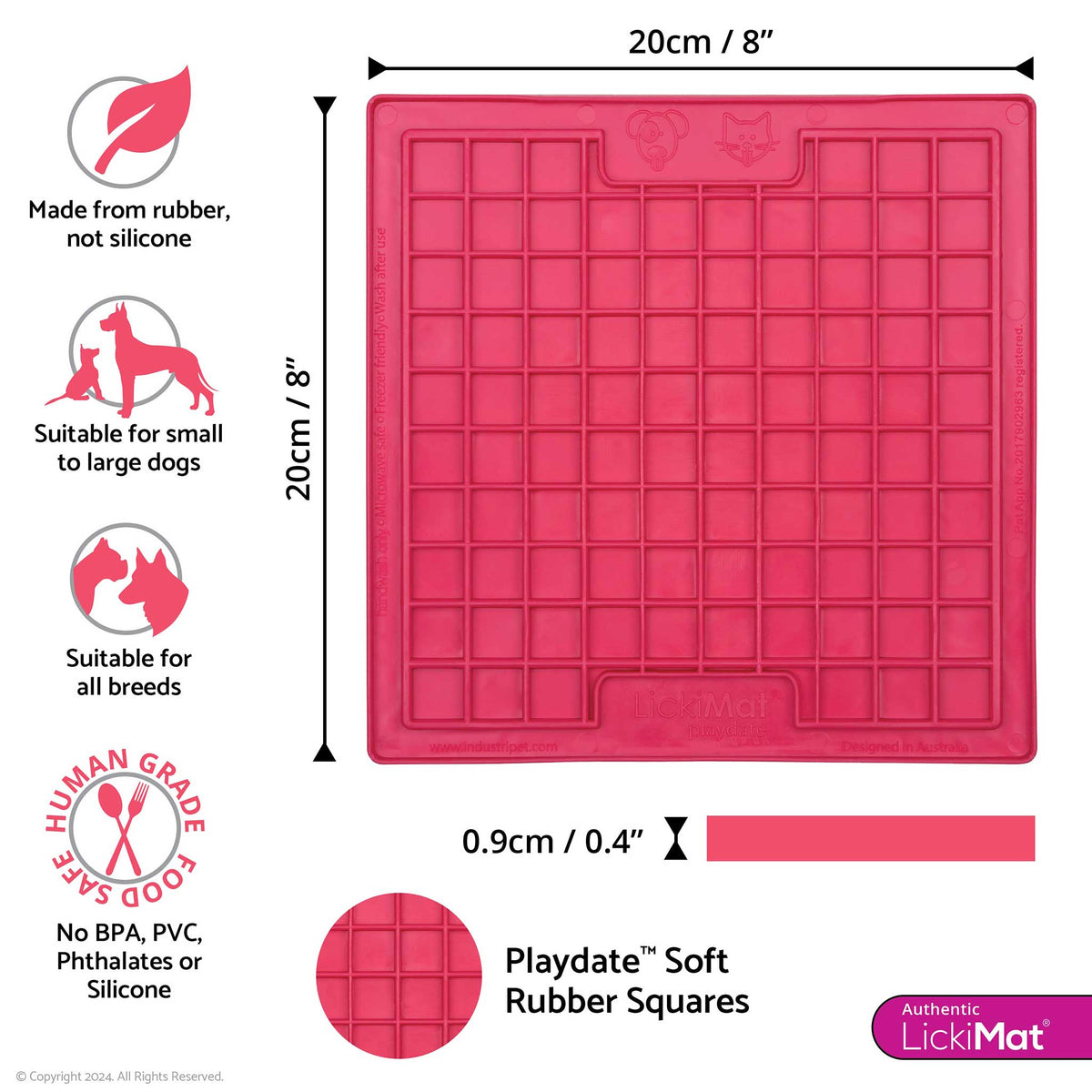 LickiMat Classic Playdate Dog Slow Feeder - Pink - 20x20cm