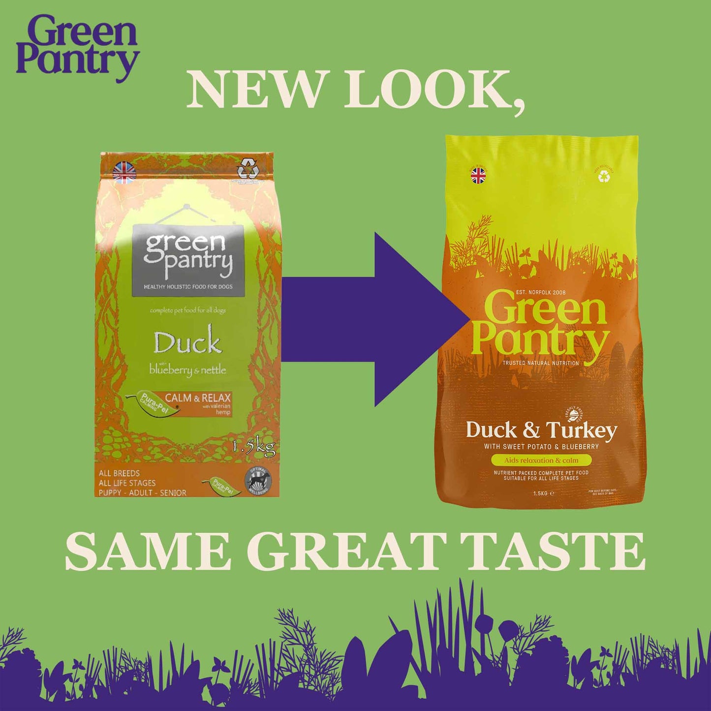 Green Pantry Calm & Relax Dry Dog Food - Duck & Turkey with Sweet Potato & Blueberry