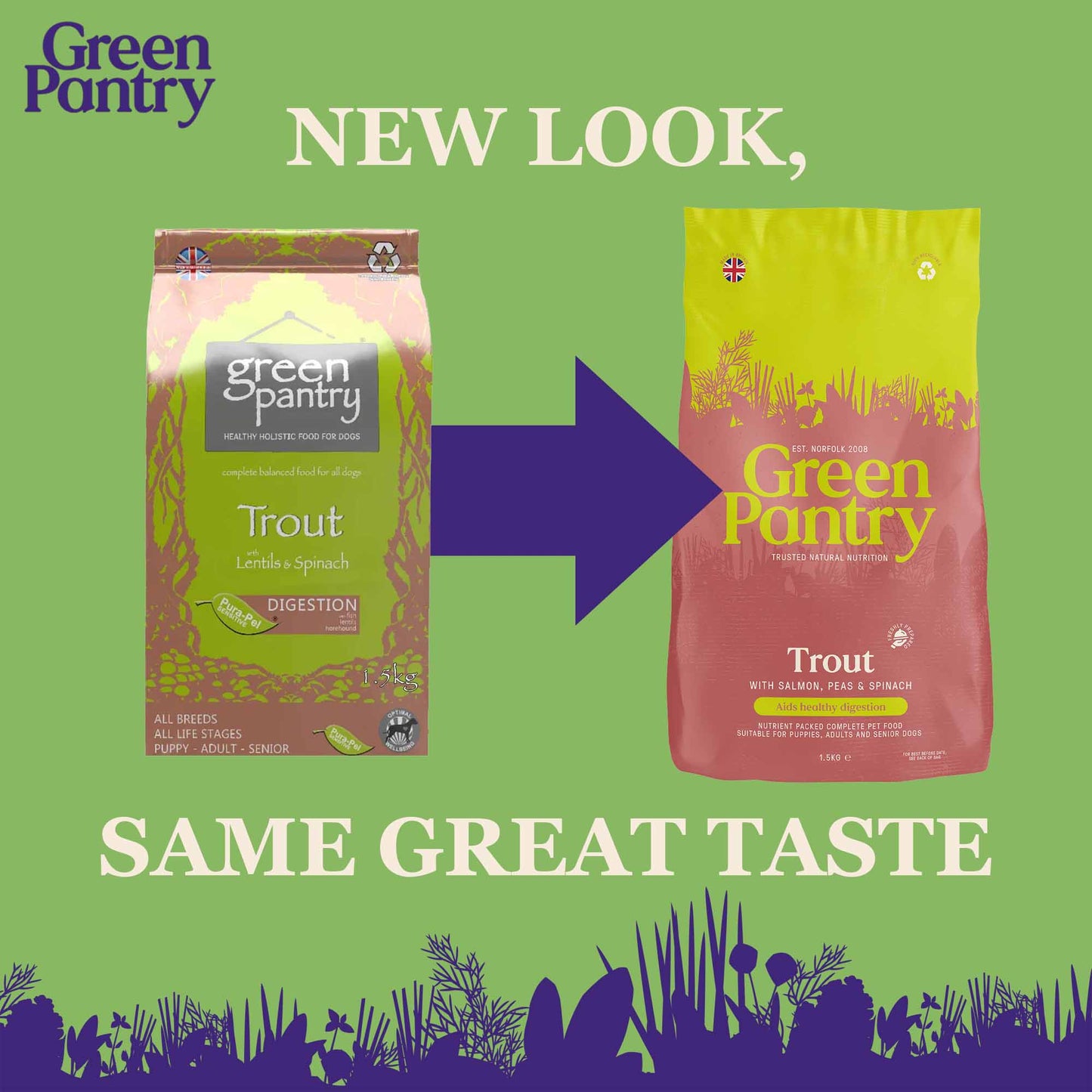 Green Pantry Digestion Dry Dog Food - Trout with Salmon, Peas and Spinach