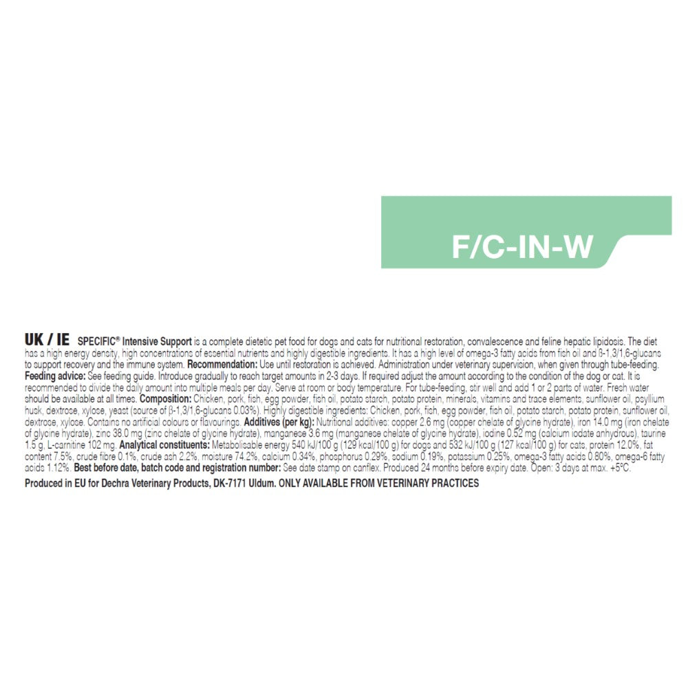 Dechra Specific F/C-IN-W Intensive Support Wet Cat & Dog Food - Trays