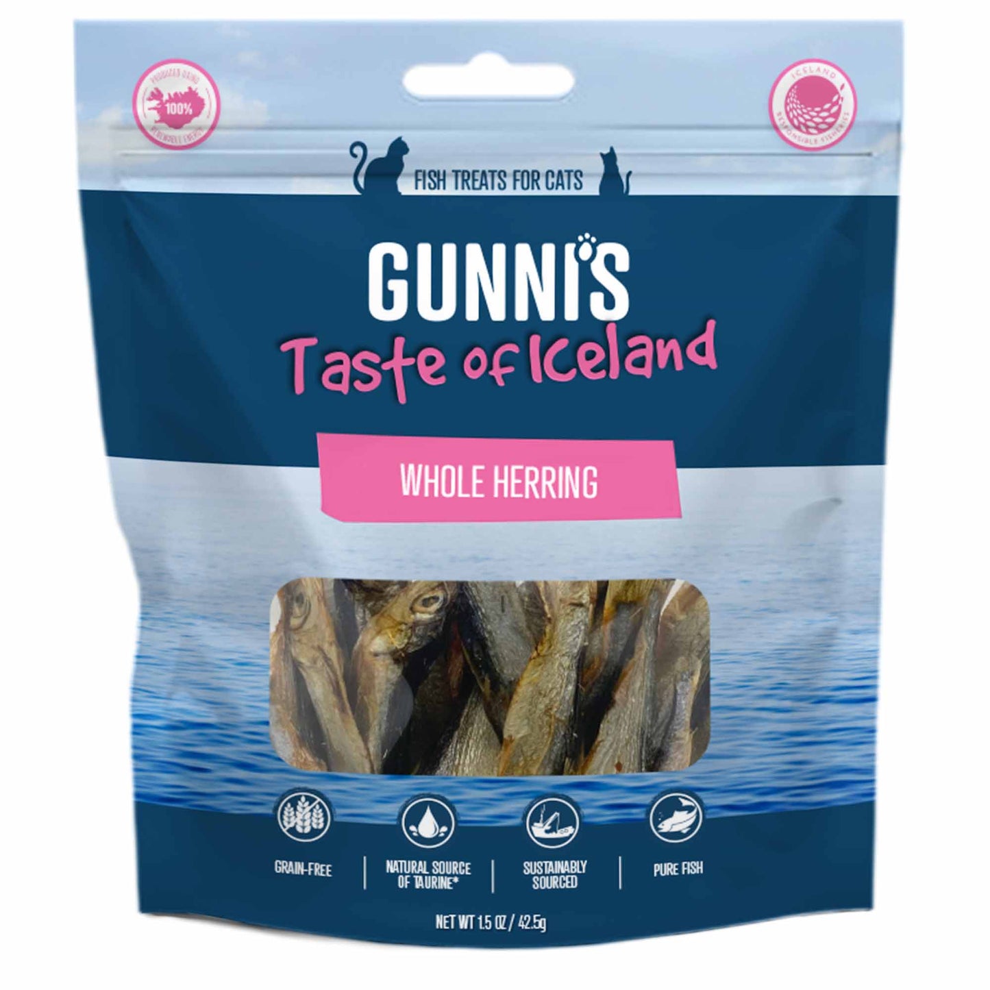Gunnis Whole Herring Fish Treats for Cats - 42.5g
