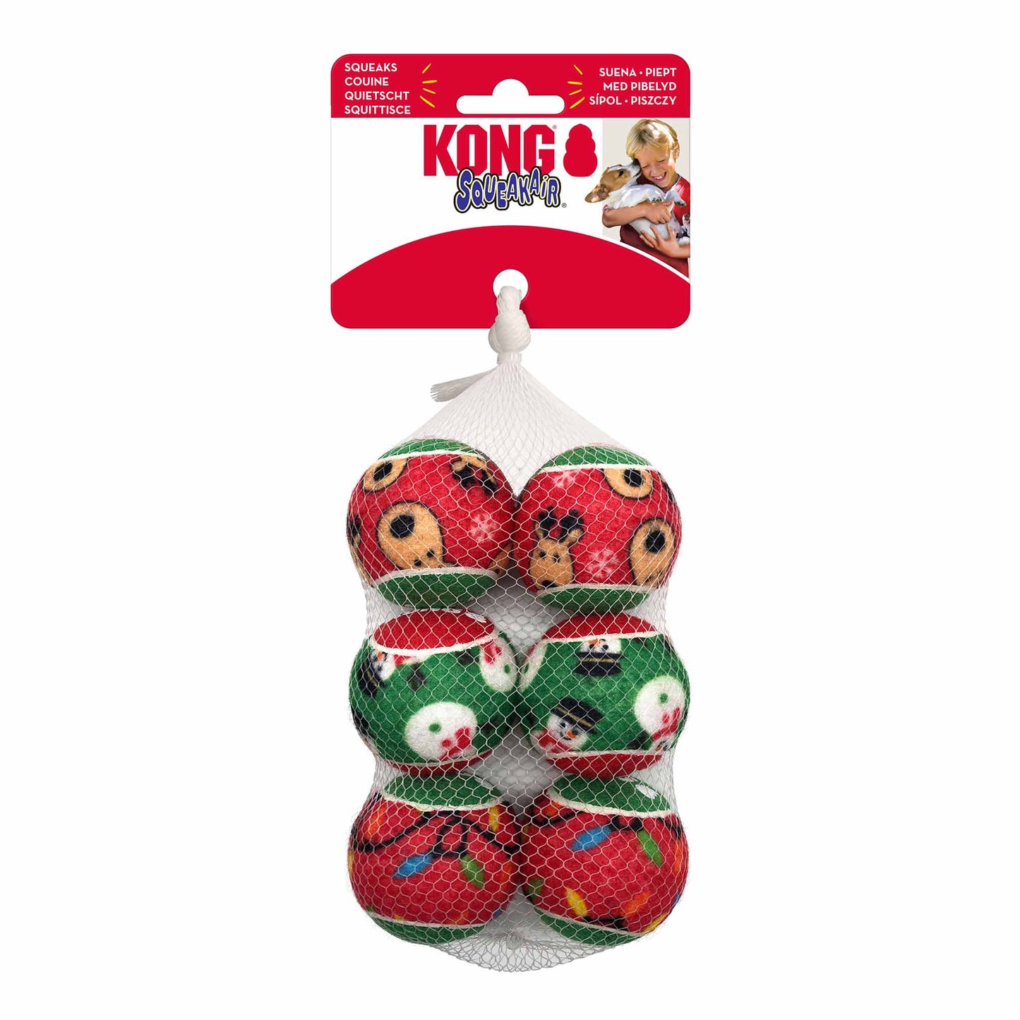 KONG Holiday SqueakAir® Balls - Small - Pack of 6 (assorted designs)