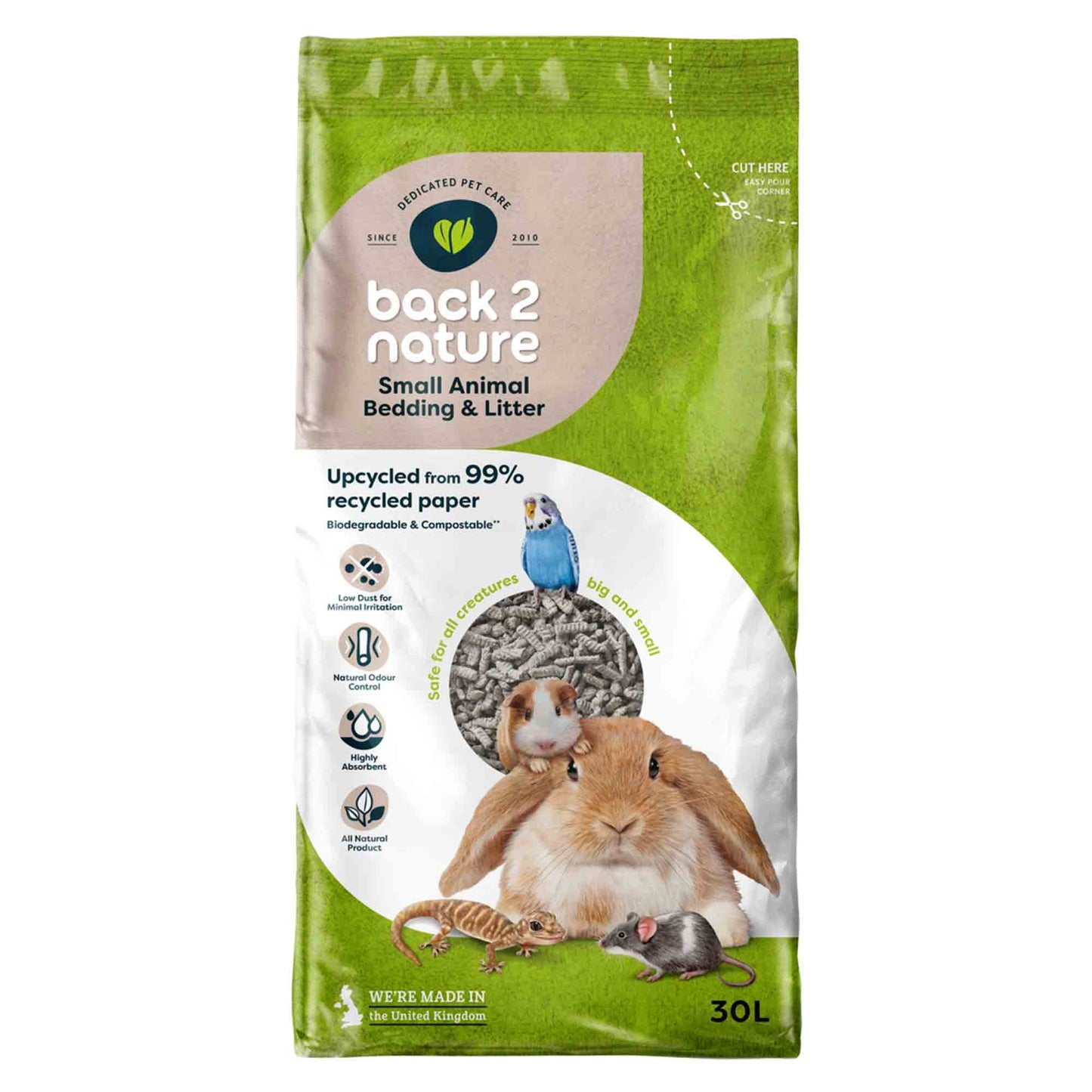 Back 2 Nature Recycled Paper Small Pet Litter - 30Ltr