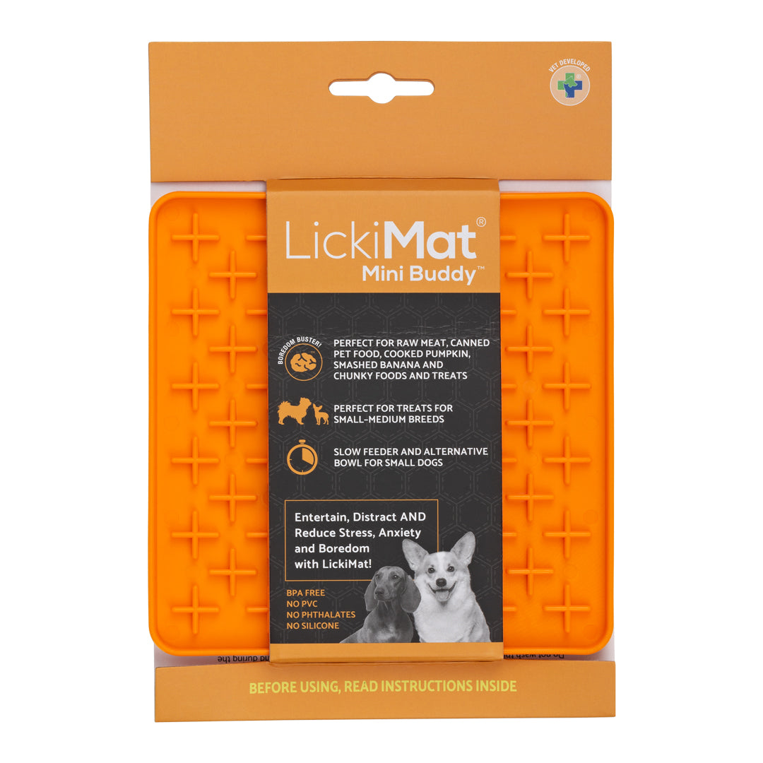 LickiMat Classic Mini Buddy Dog Slow Feeder - Orange - 22x15cm