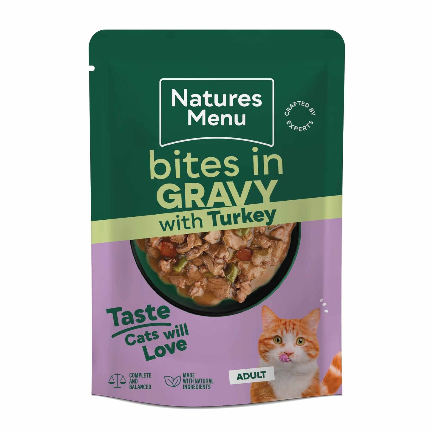 Natures Menu Bites in Gravy Adult Cat Wet Food - Turkey - 22x85g Pouches
