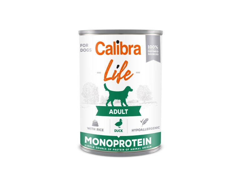 Calibra Life Adult Wet Dog Food - Duck with Rice - 6 x 400g Cans