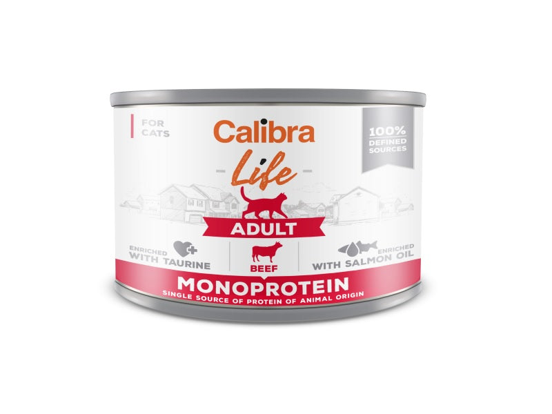 Calibra Life Adult Wet Cat Food - Beef - 6 x 200g Cans