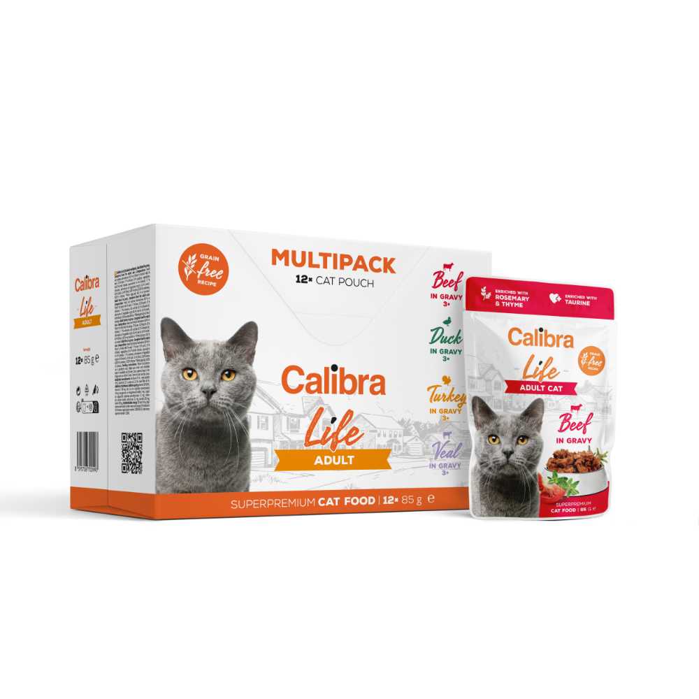 Calibra Life Adult Cat Wet Food in Gravy - Multipack - 12x85g Pouches