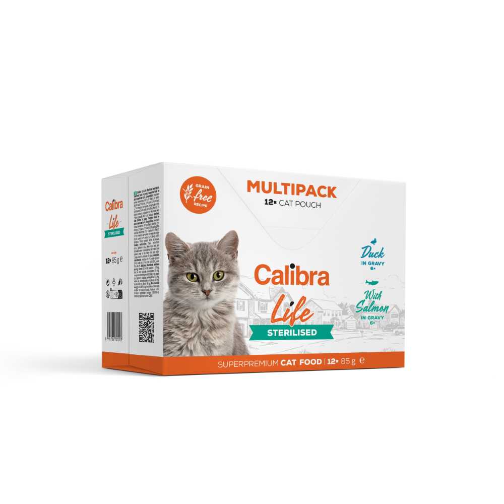 Calibra Life Sterilised Adult Cat Wet Food in Gravy - Multipack - 12x85g Pouches