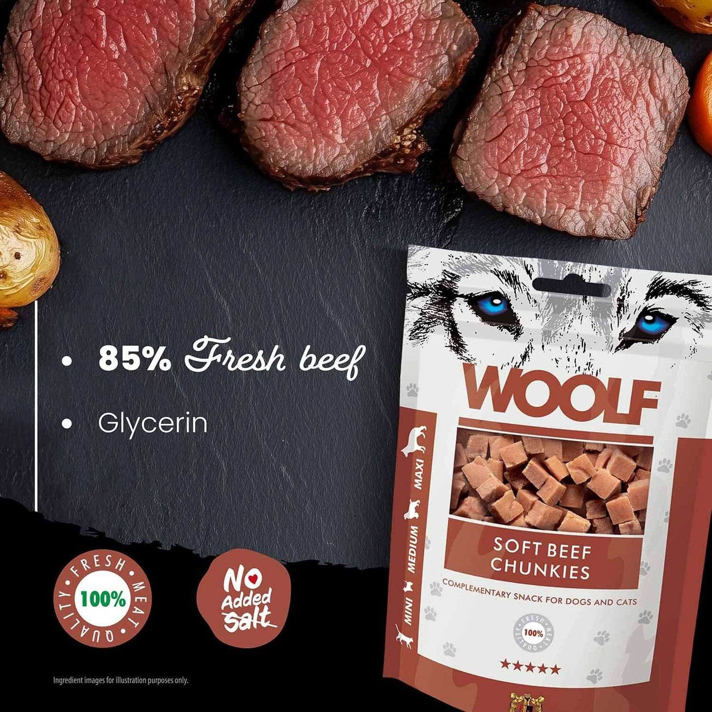 Woolf Beef Chunkies Snacks for Cats & Dogs - 100g