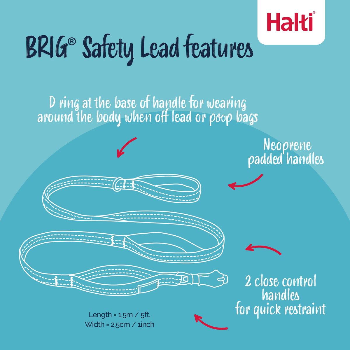 Halti BRIG Safety Neon Large Dog Lead Neon - Coral