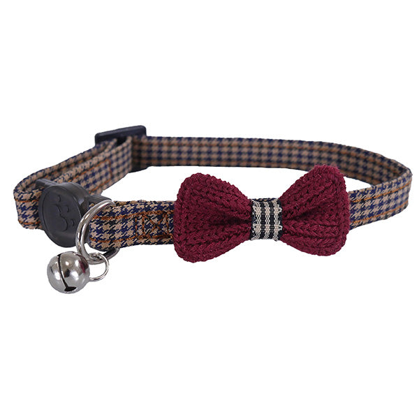 Rosewood Catwalk Collection Burgundy Bow Dogtooth Cat Collar