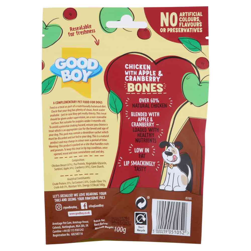 Good Boy Superlicious Bone Dog Treats - Chicken, Apple & Cranberry - 100g