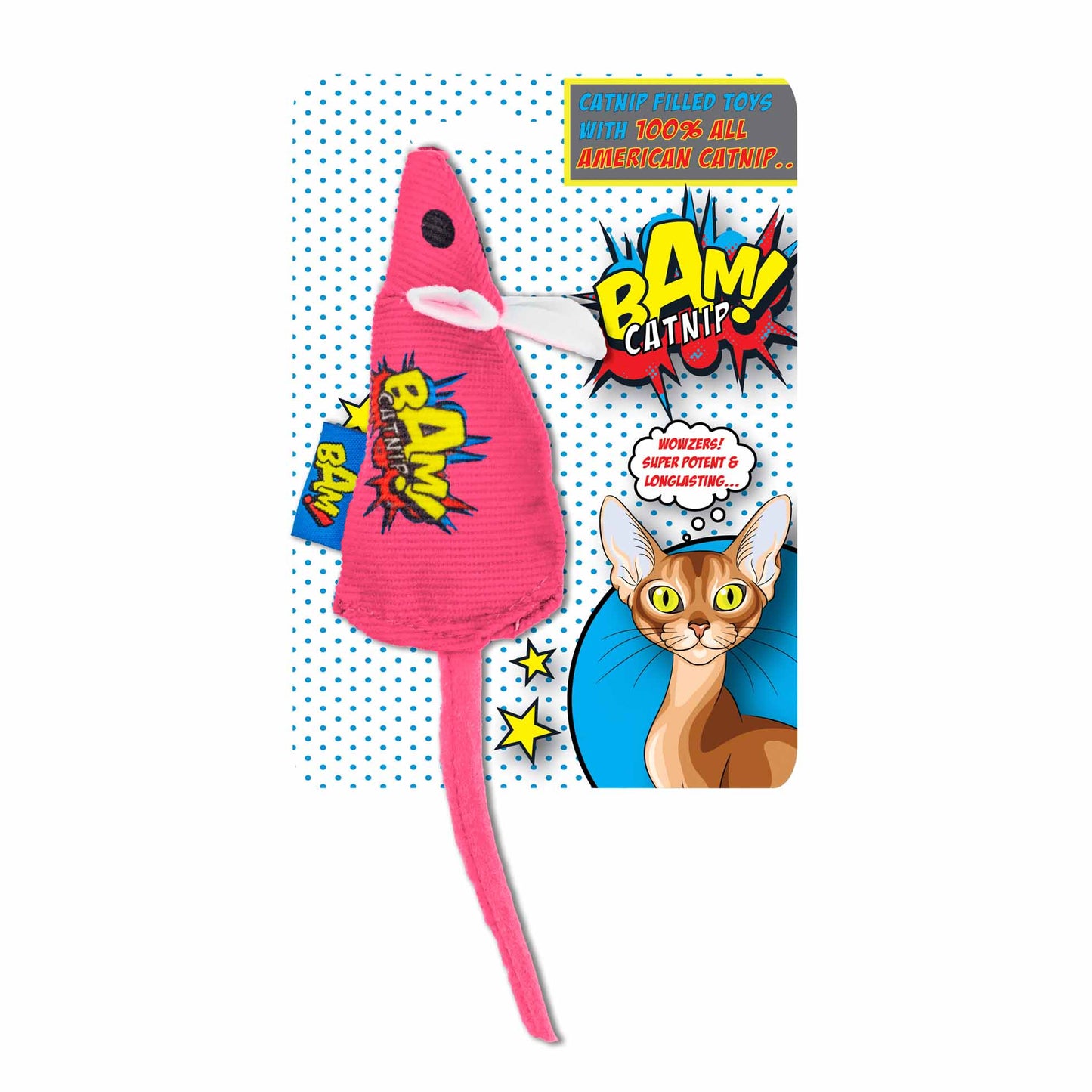 BAM! Catnip Mouse Cat Toy - Pink