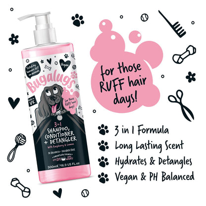 Bugalugs 3-in-1 Raseberry & Lemon Detangler Dog Shampoo & Conditioner