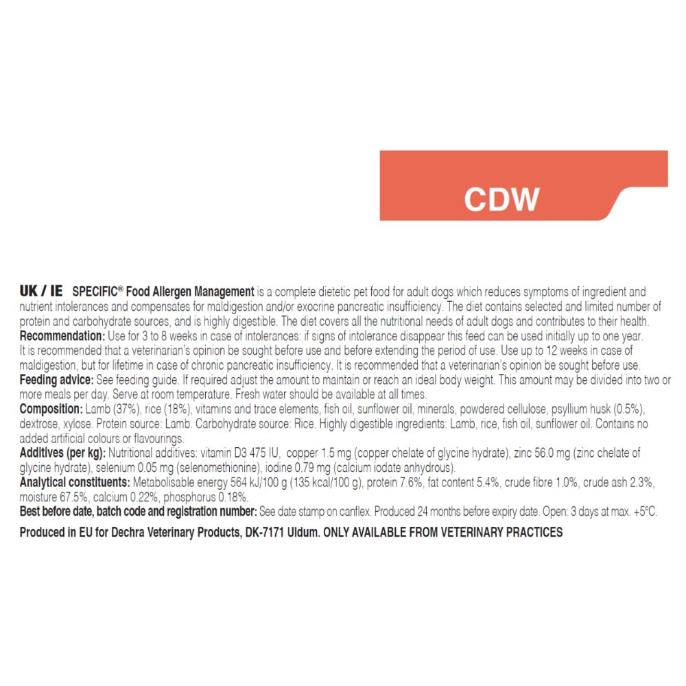 Dechra Specific CDW Food Allergen Management Wet Dog Food - Trays