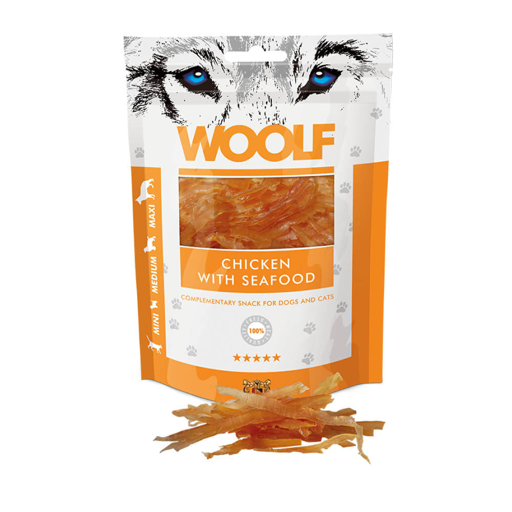 Woolf Strips Dog Snacks - Chicken & Seafood - 100g