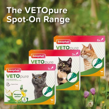 Beaphar VETOpure Flea Spot-On Repellent for Cats - 3x1ml Pipettes