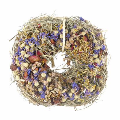 Rosewood Naturals Winter Flower 'n Hay Wreath Hanging Treat for Small Animals