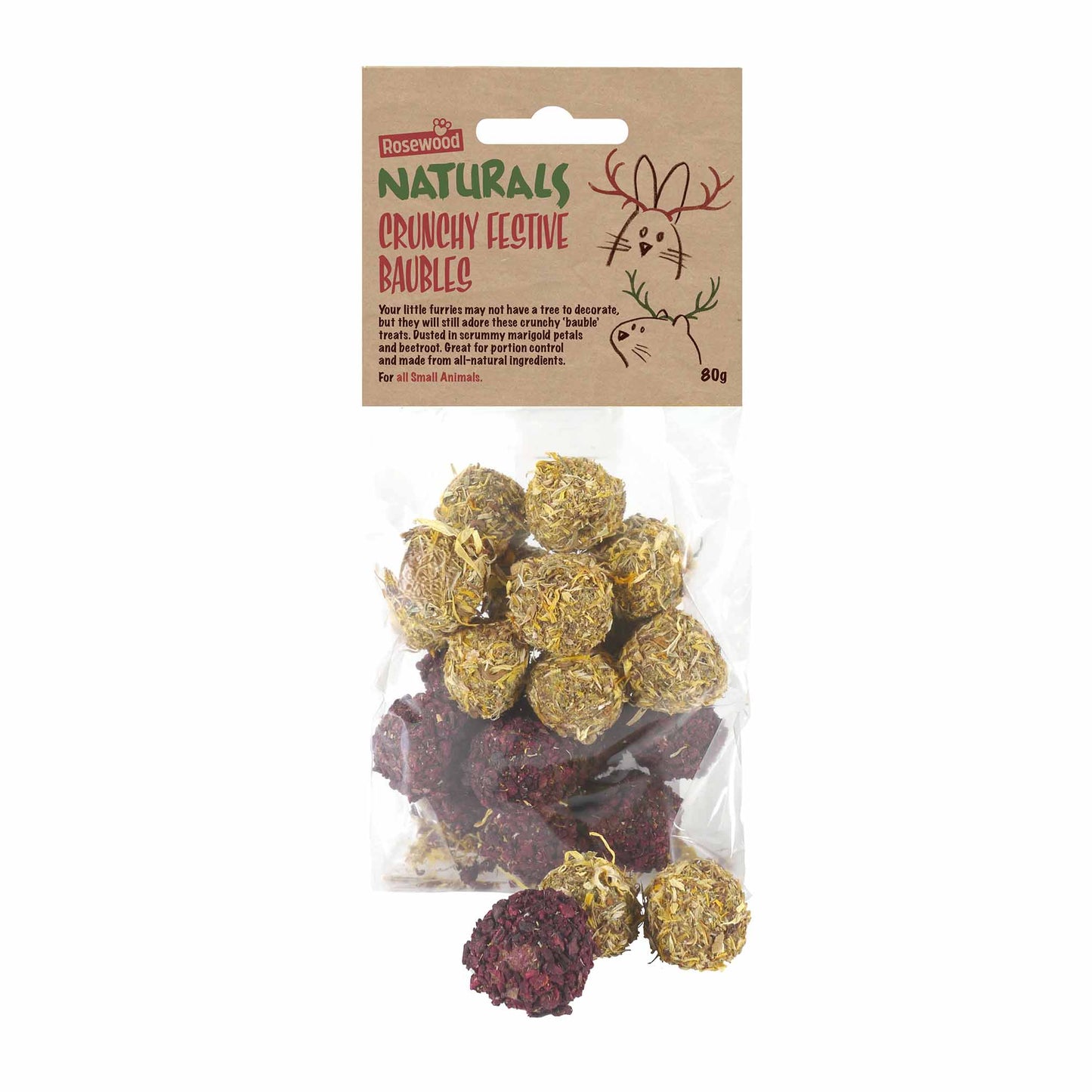 Rosewood Naturals Crunchy Festive Bauble Treats for Small Animals - 80g