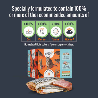 HiLife Adult Wet Cat Food in Jelly - Ocean Fish Recipes - 32x70g Pouches