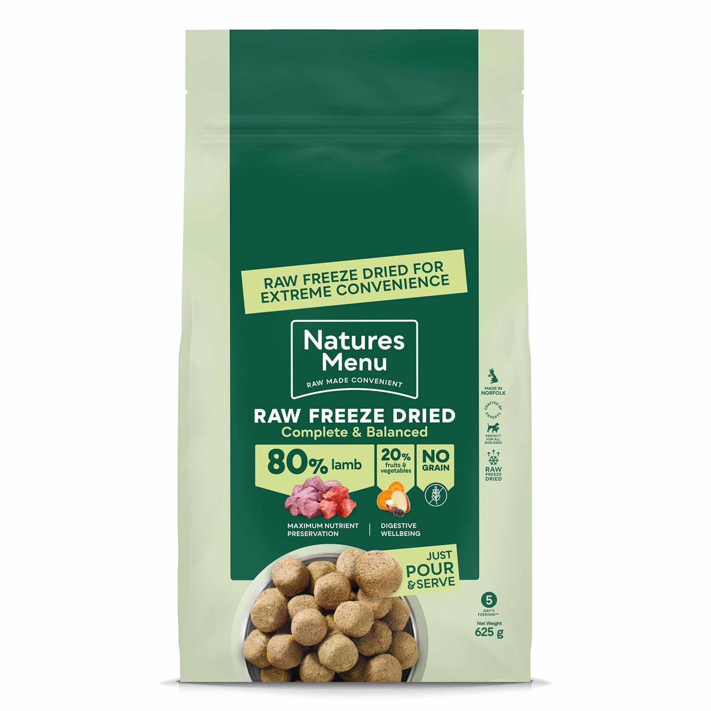 Natures Menu Complete & Balanced Freeze Dried Dog Food -  Lamb Nuggets - 625g