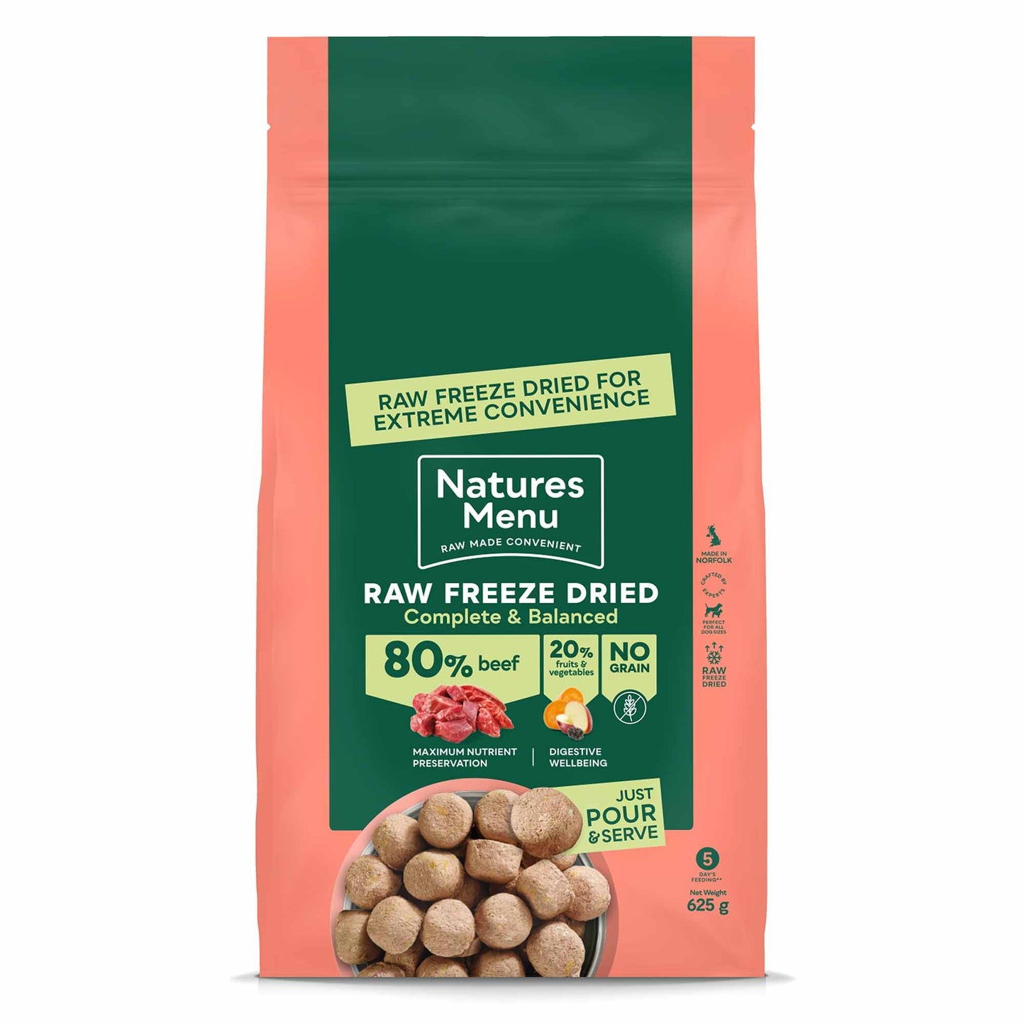 Natures Menu Complete & Balanced Freeze Dried Dog Food -  Beef Nuggets - 625g