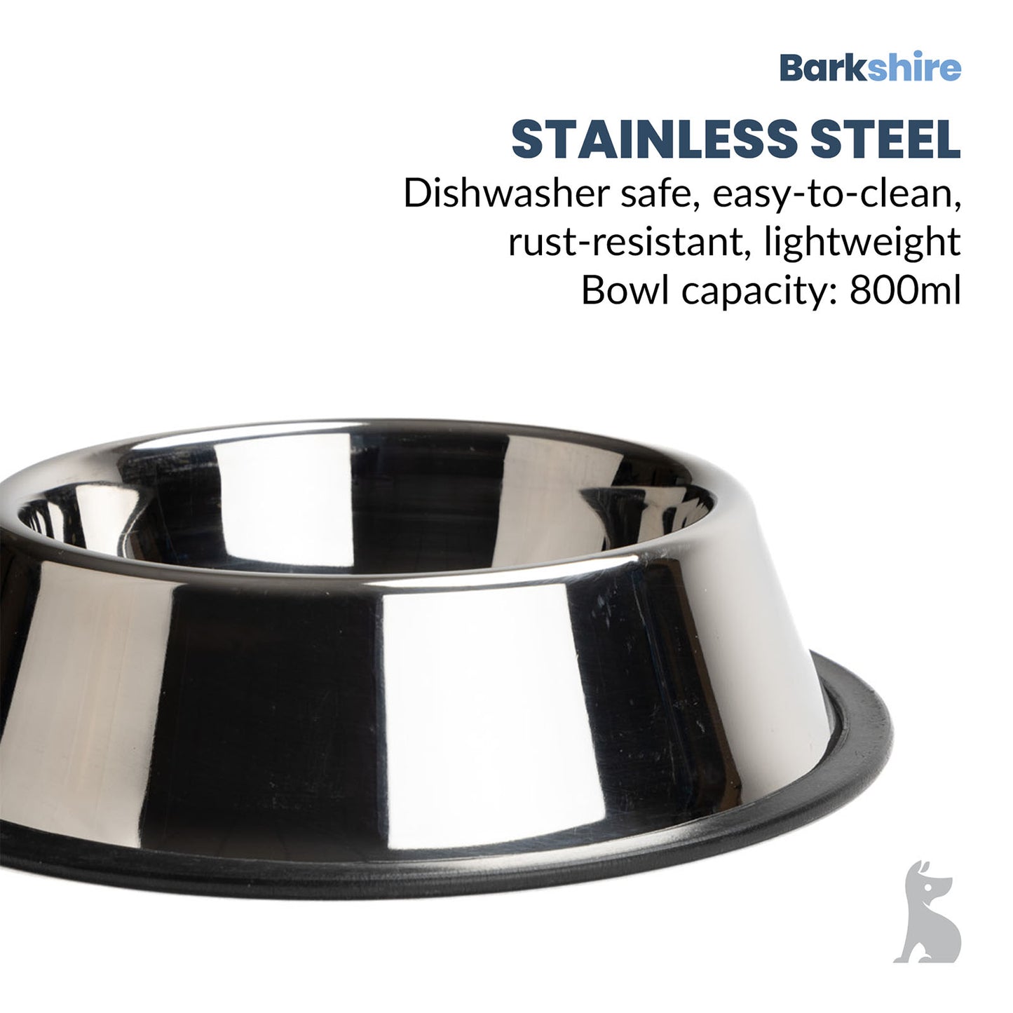Barkshire Stainless Steel Non-Slip Pet Bowl - 19cm