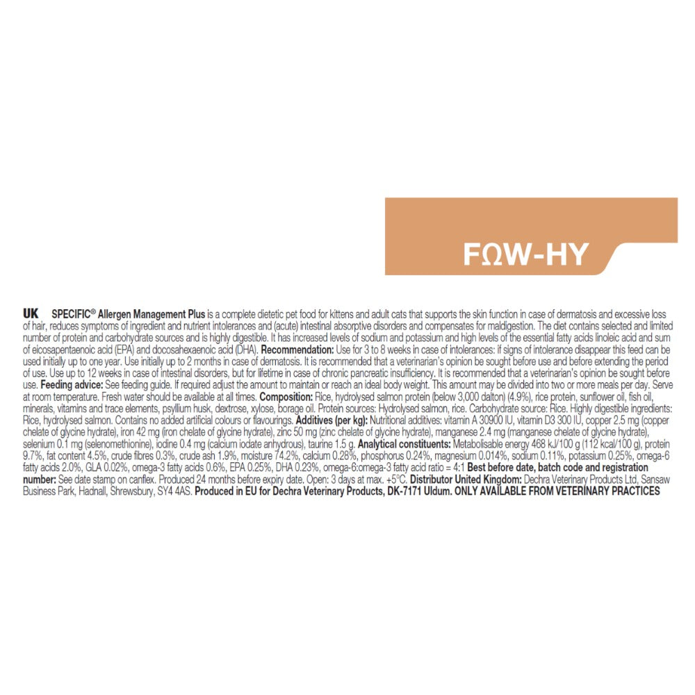 Dechra Specific FOW-HY Allergen Management Plus Wet Cat Food - Trays