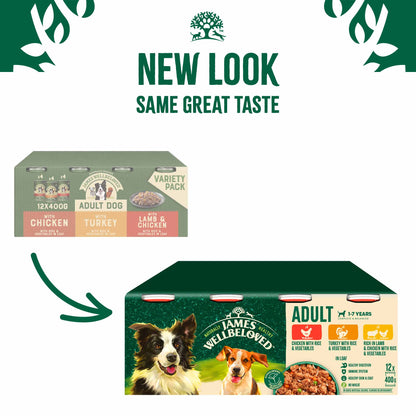 James Wellbeloved Adult Wet Dog Food in Loaf - Turkey, Lamb and Chicken - 12x400g cans