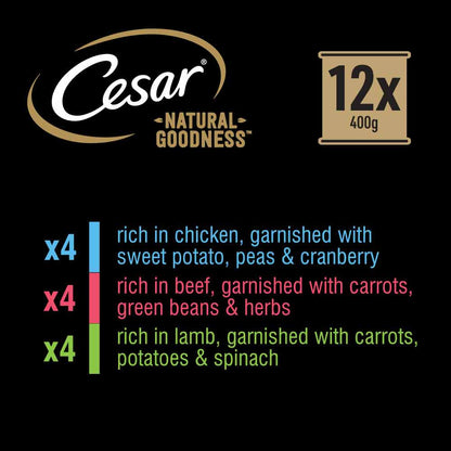 CESAR Natural Goodness Adult Wet Dog Food in Loaf - Mixed Selection - 12x400g Cans