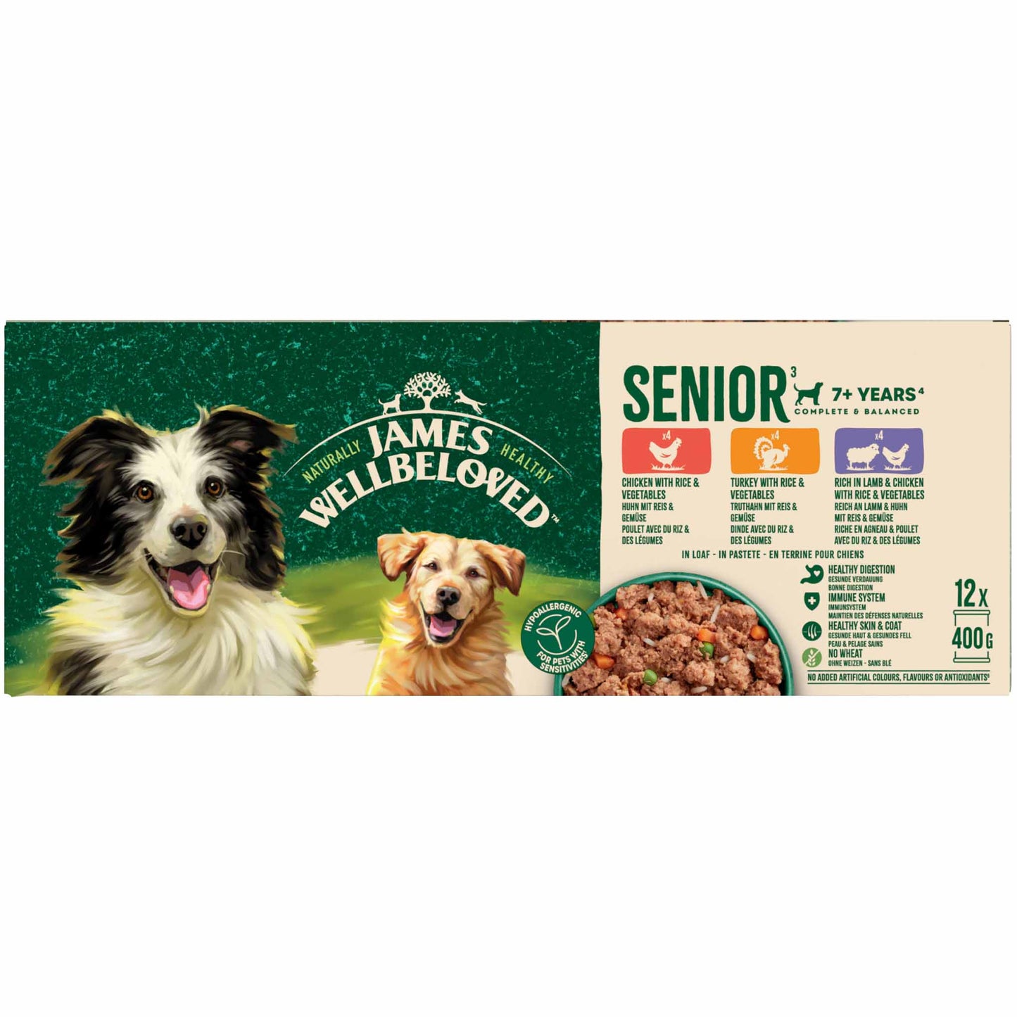 James Wellbeloved Senior Wet Dog Food - Turkey, Lamb & Chicken in Loaf - 12x400g cans