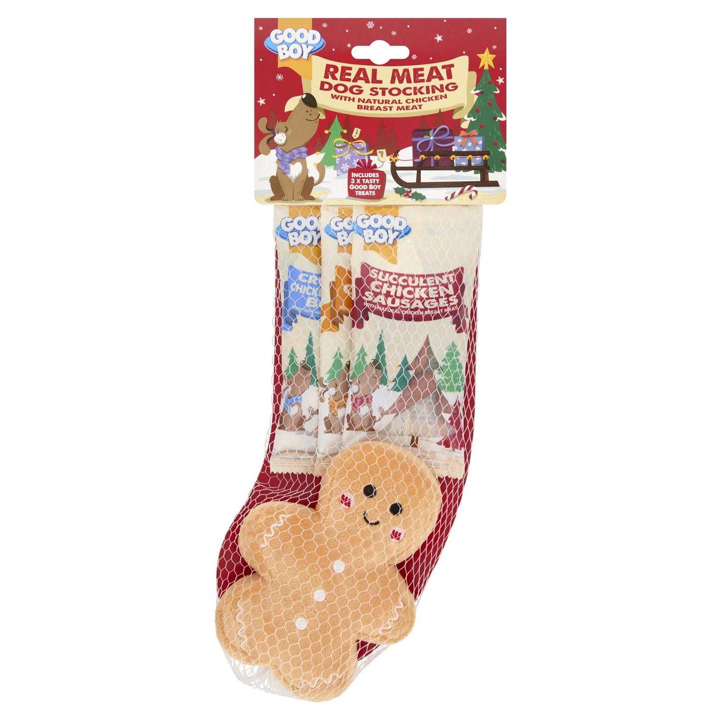 Good Boy Christmas Dog Stocking with Toy - Real Meat