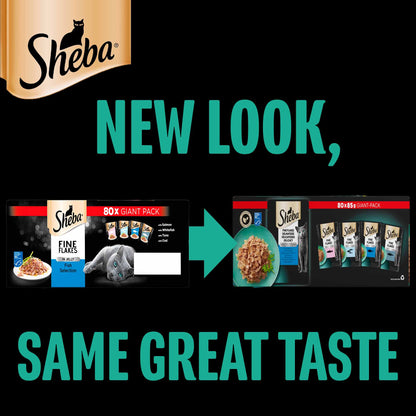 SHEBA Fine Flakes Adult Wet Cat Food in Jelly - Fish - 80x85g Pouches