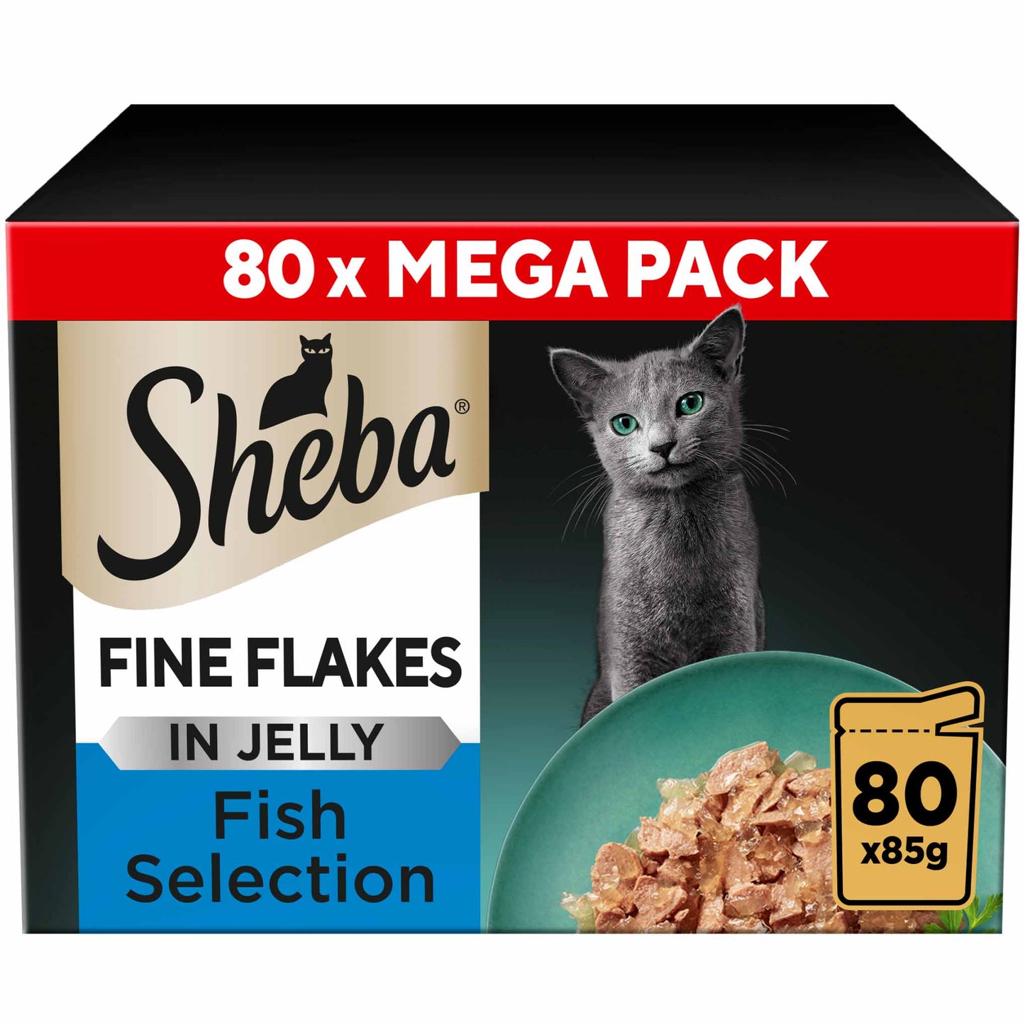 SHEBA Fine Flakes Adult Wet Cat Food in Jelly - Fish - 80x85g Pouches