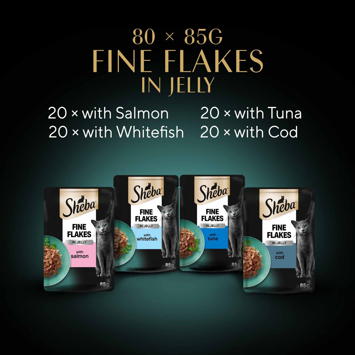 SHEBA Fine Flakes Adult Wet Cat Food in Jelly - Fish - 80x85g Pouches