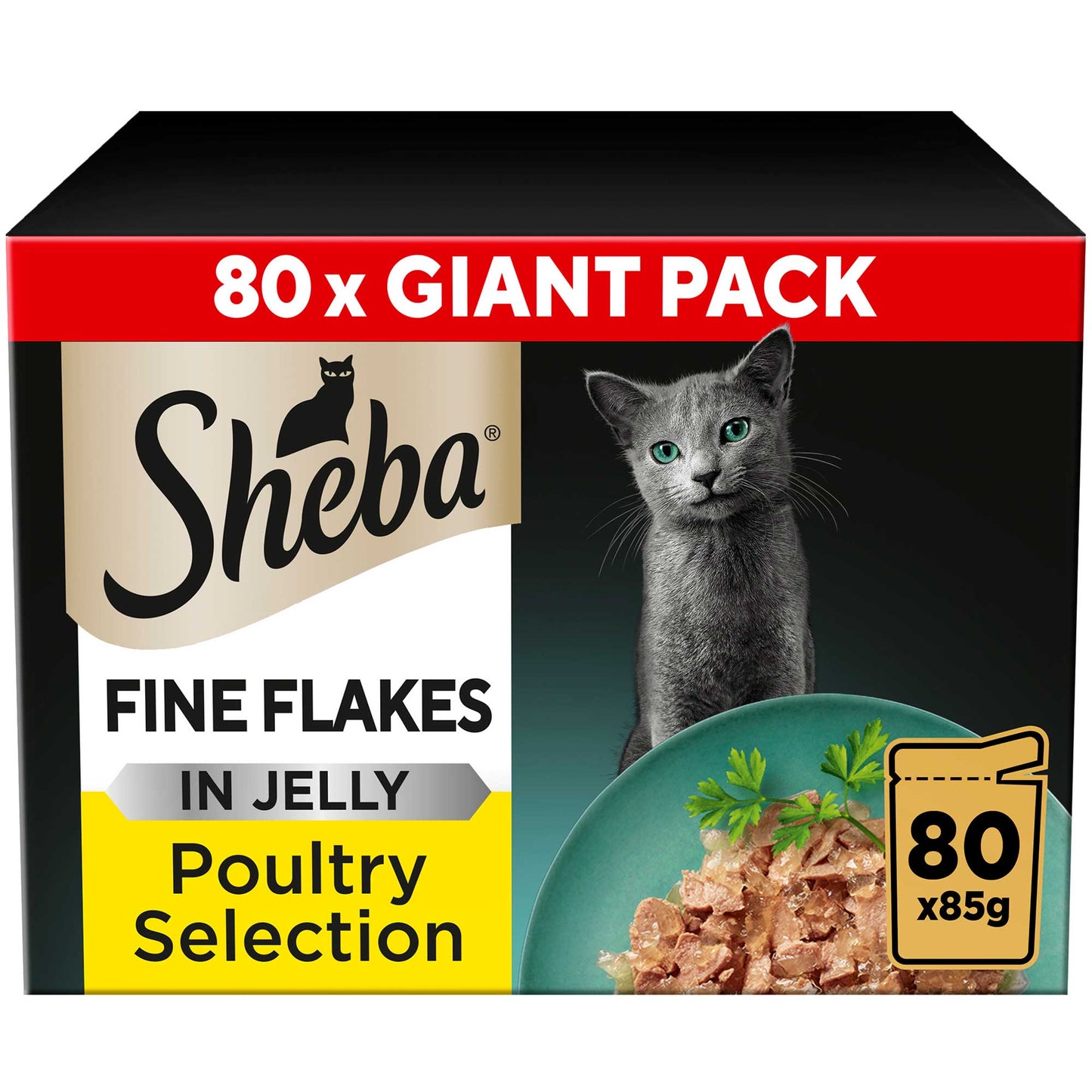 SHEBA Fine Flakes Adult Wet Cat Food in Jelly - Poultry - 80x85g Pouches
