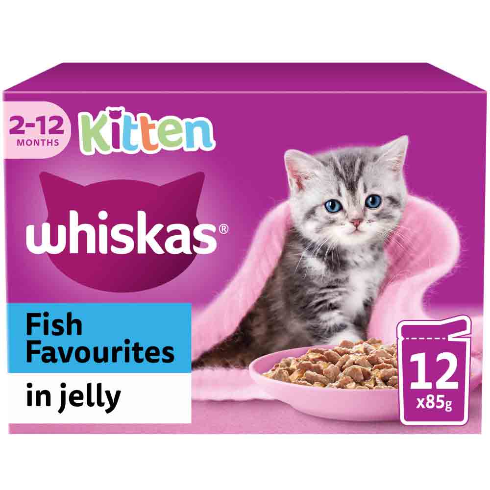 WHISKAS Kitten Wet Cat Food in Jelly - Fish Favourites - 12x85g Pouches