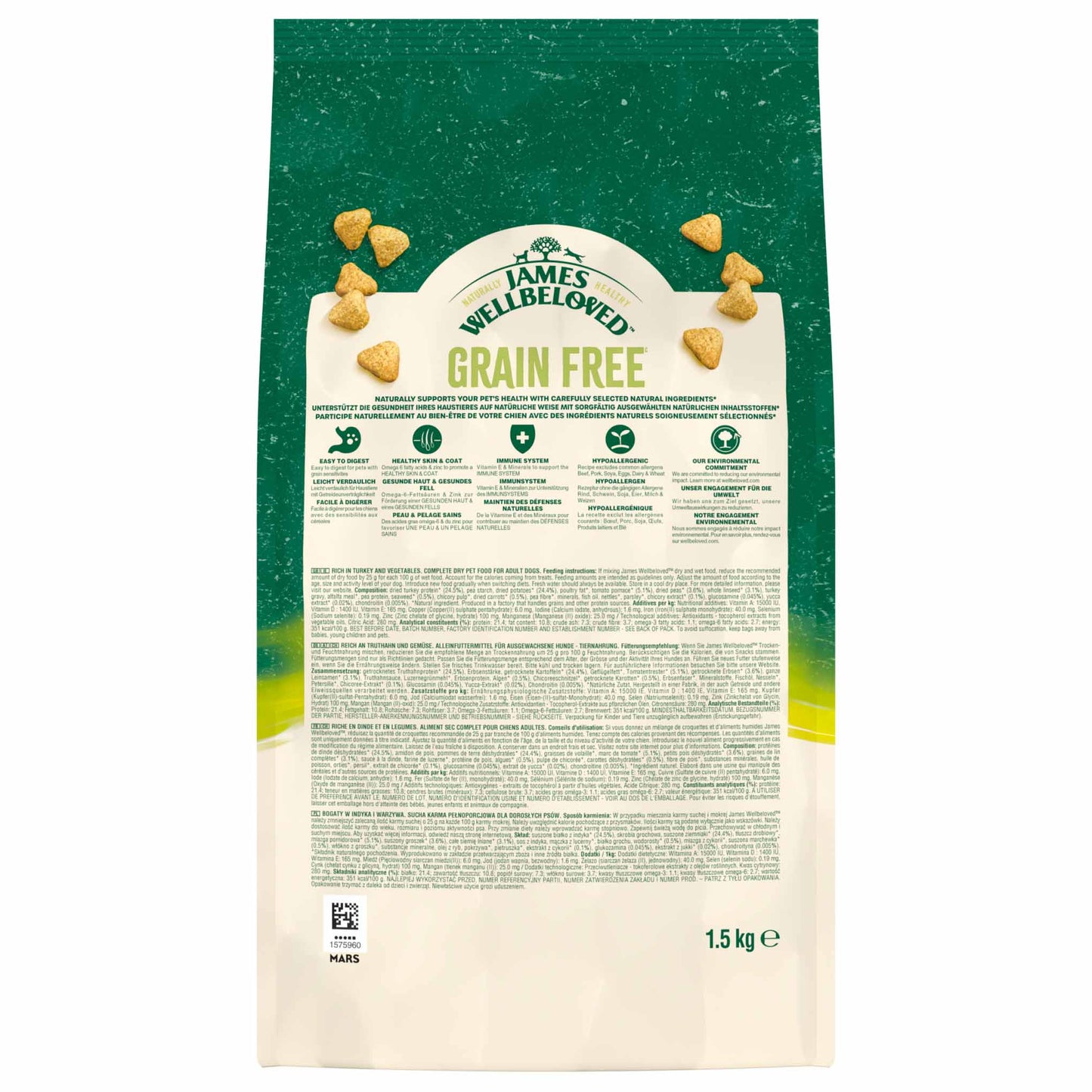 James Wellbeloved Grain Free Adult Dry Dog Food - Turkey & Veg