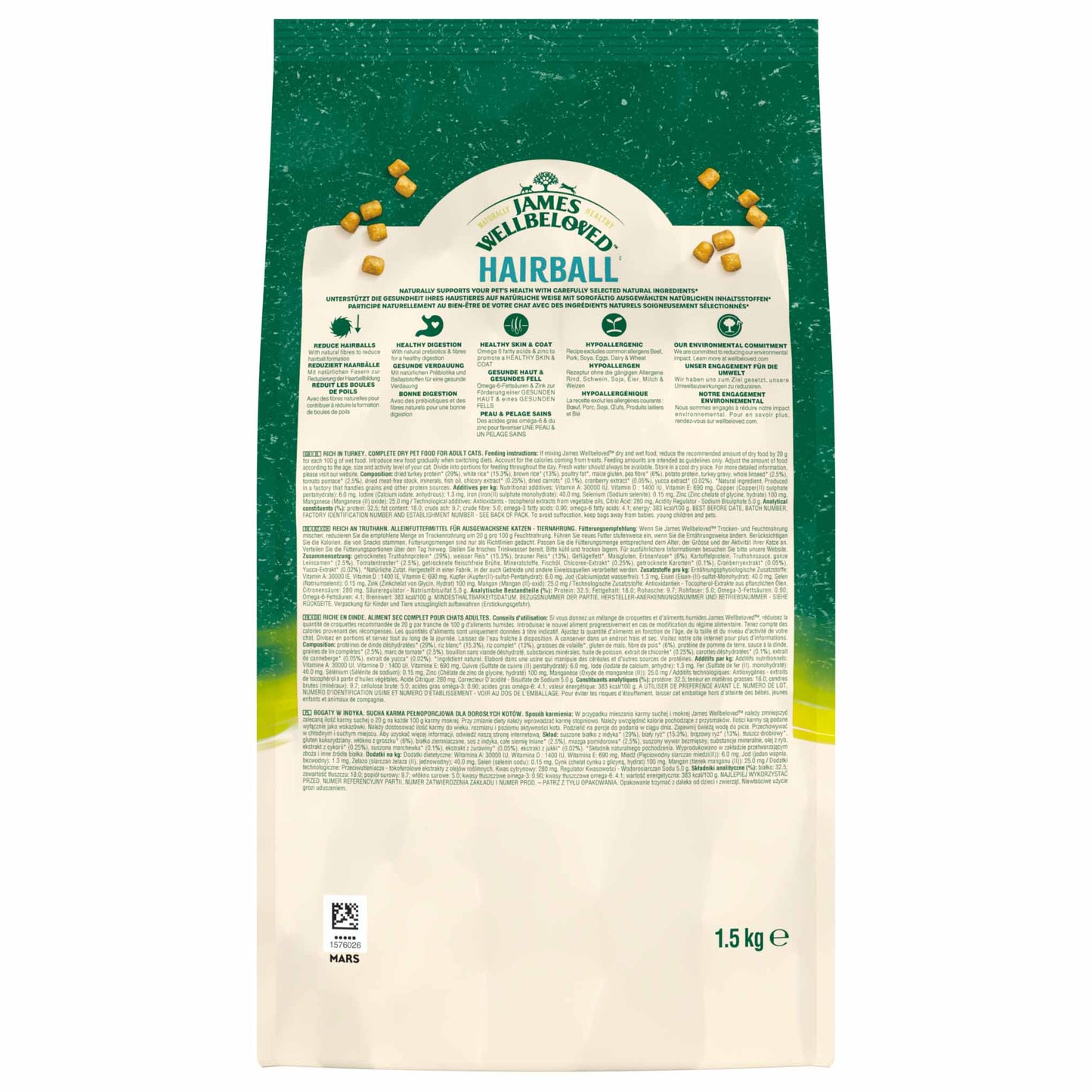 James Wellbeloved Adult Hairball Dry Cat Food - Turkey