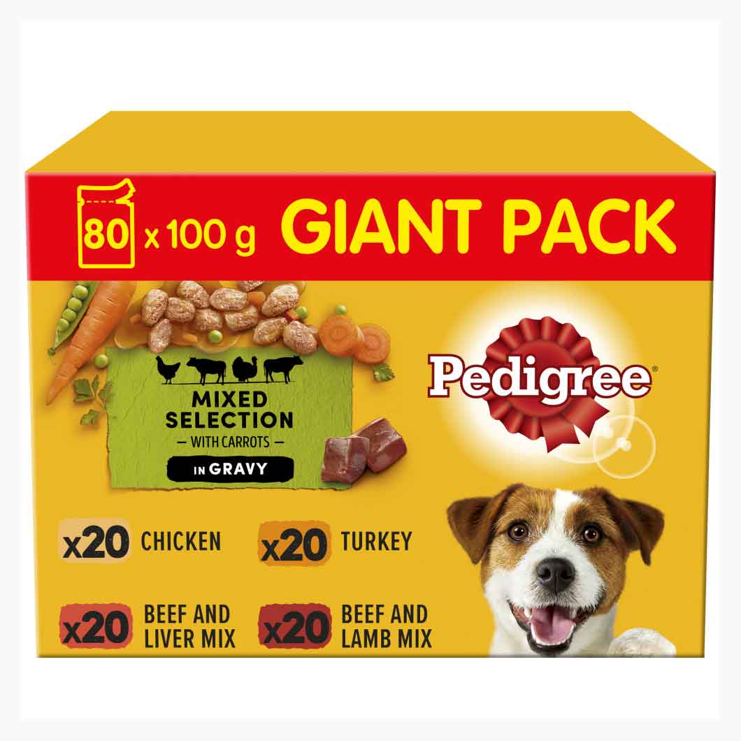 PEDIGREE Adult Wet Dog Food in Gravy - MEGA PACK - Mixed Selection - 80x100g Pouches