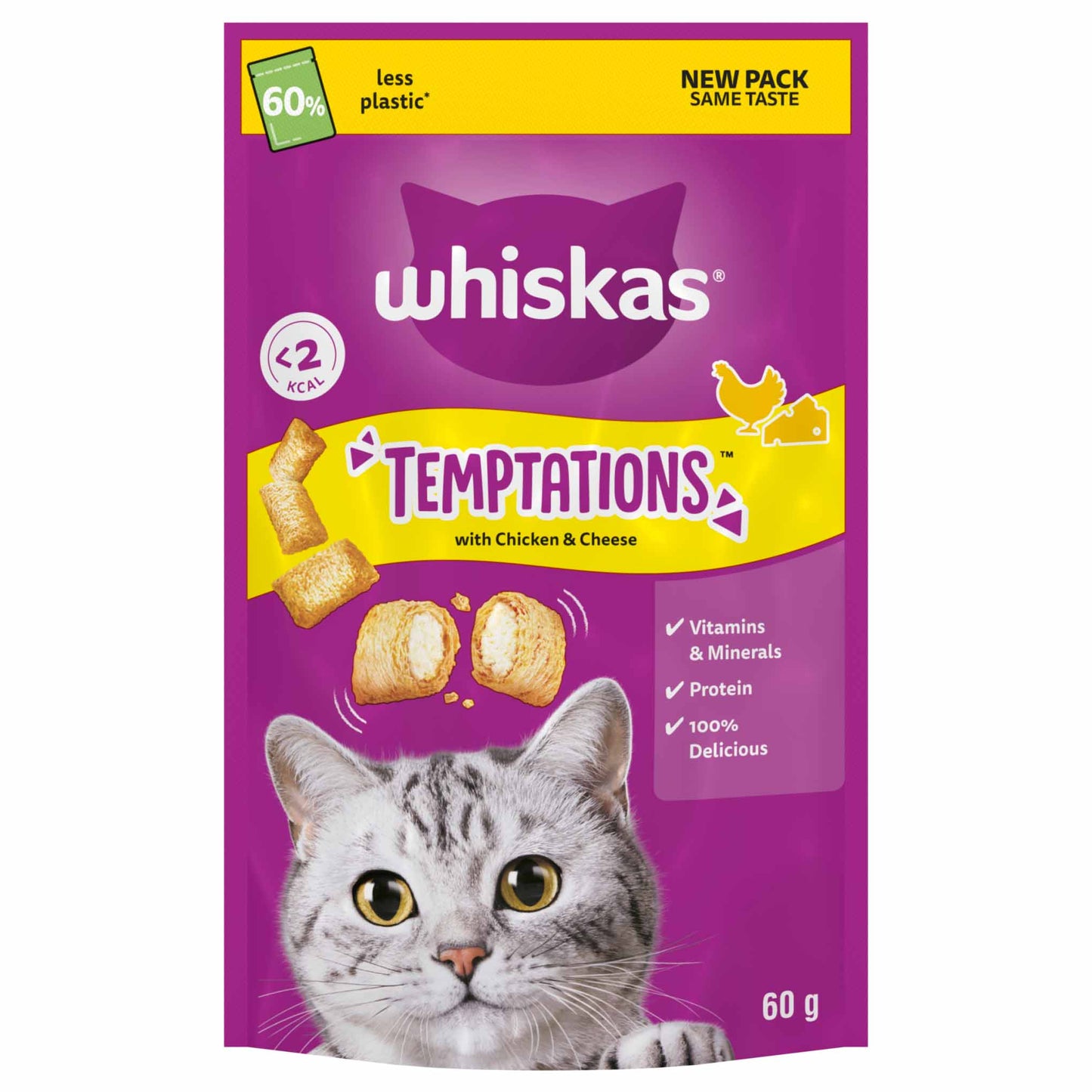 Whiskas Temptations Cat Treats - Chicken & Cheese - 60g