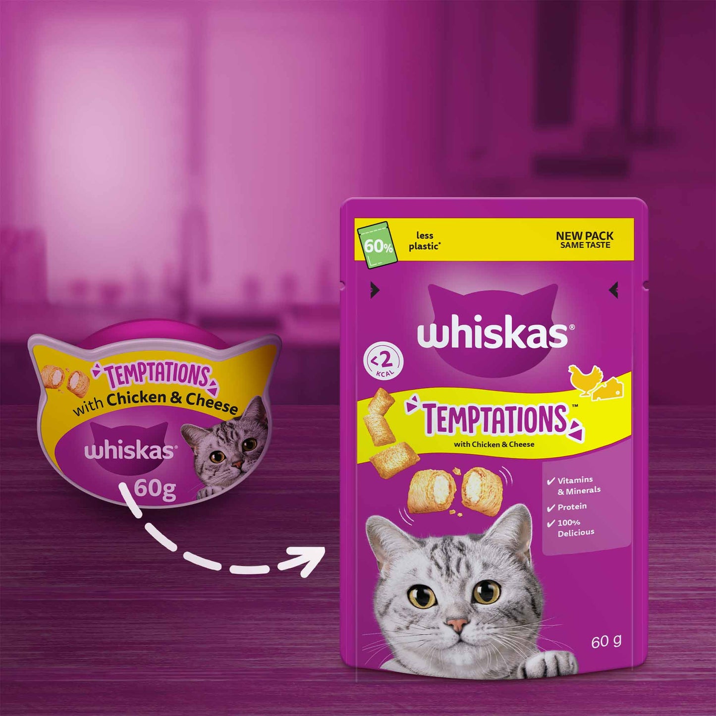 Whiskas Temptations Cat Treats - Chicken & Cheese - 60g