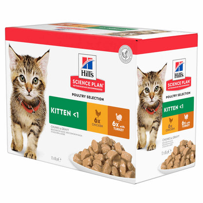 Hills Science Plan Kitten Wet Cat Food in Gravy - Chicken & Turkey – 12x85g Pouches