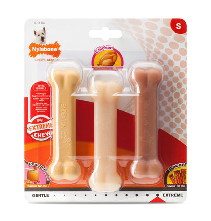 Nylabone Peanut Butter / Chicken / Bacon Extreme Bone Triple Pack - Small