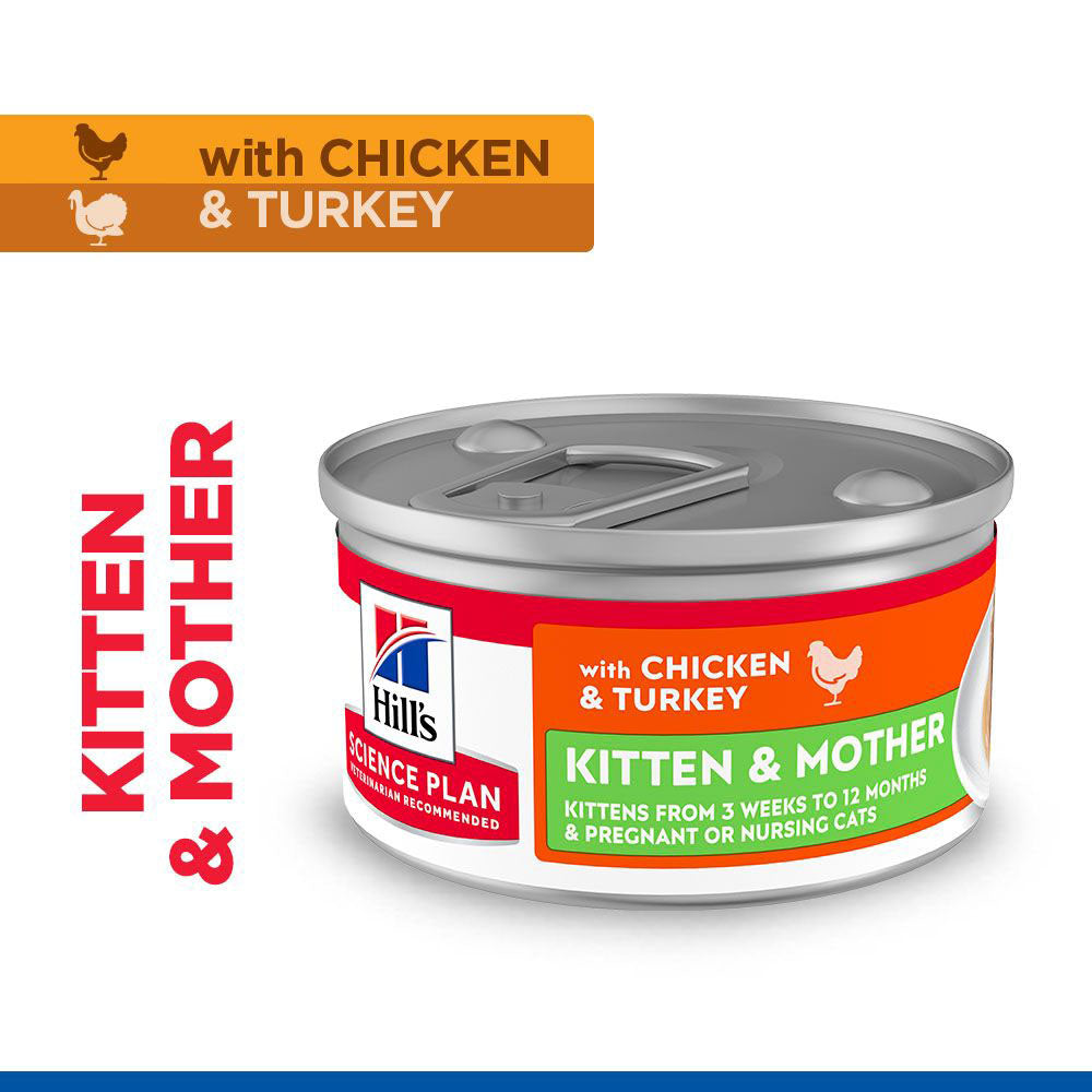 Hills Science Plan Kitten & Mother Tender Mousse Cat Food - Chicken & Turkey - 24x85g Cans