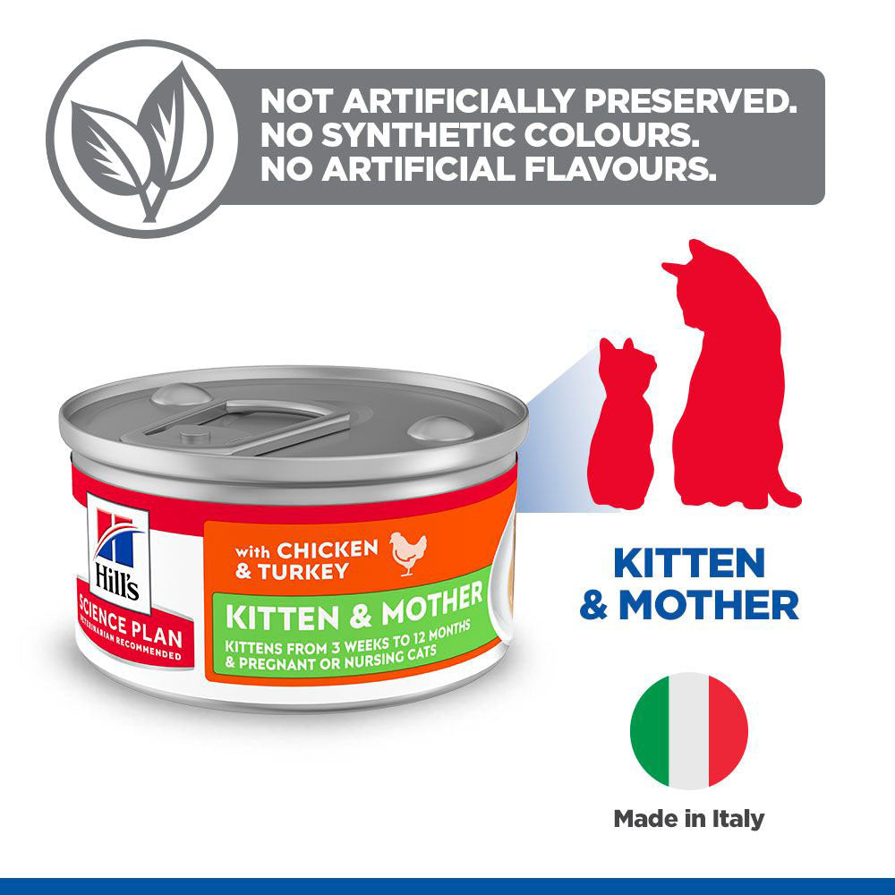Hills Science Plan Kitten & Mother Tender Mousse Cat Food - Chicken & Turkey - 24x85g Cans